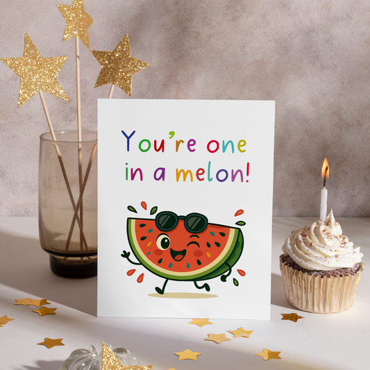 Cute watermelon birthday card with sunglasses