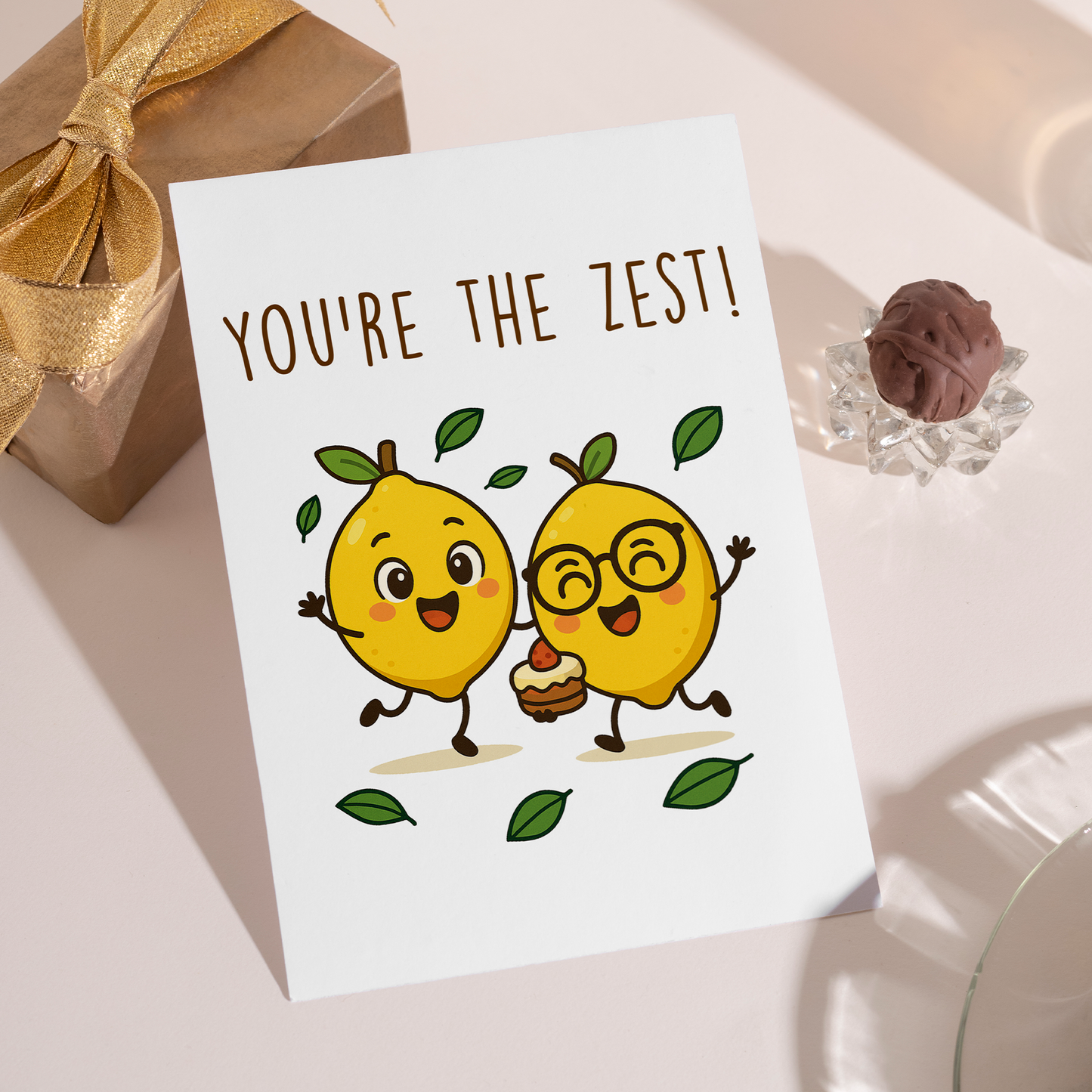 Playful lemon pun greeting card for friends or couples