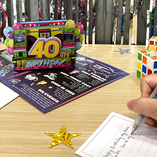 40th Birthday Card With Lights & Music - "Back In 1985" Retro Pop-Up Boombox Card With Trivia