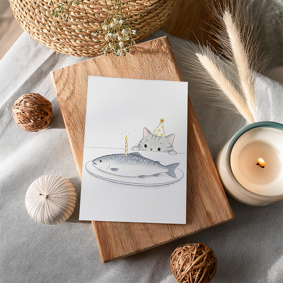 Cat with Fish Cake