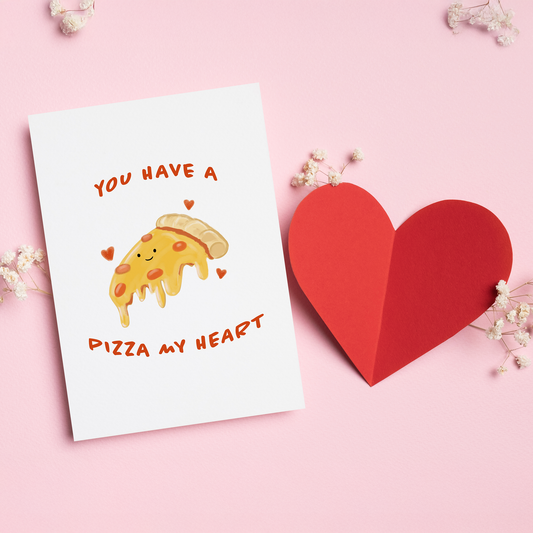 Pizza My Heart is a fun and cheesy Valentine’s card featuring an adorable pizza illustration and a classic food pun. A sweet, playful way to say you mean everything to me with extra cheese.
