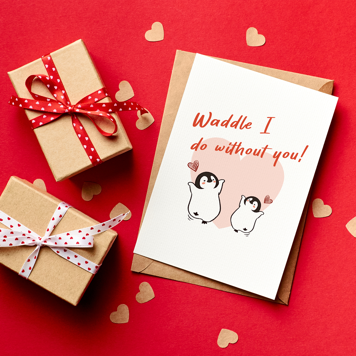Waddle I Do Without You is an adorable Valentine’s card for someone you can’t imagine life without. Featuring two sweet penguins and a playful love pun, this card is perfect for couples who love cute humor and heartfelt moments. Lighthearted, loving, and full of charm, it’s a fun way to say you mean everything to me.
