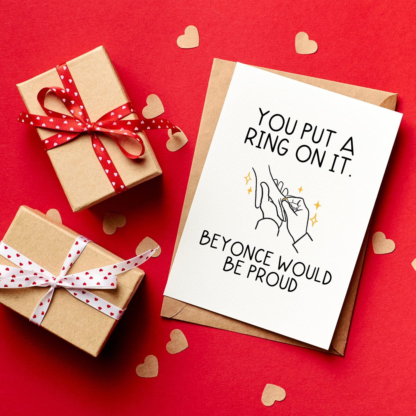 Put a Ring on It is a fun and celebratory card for engagements, proposals, or big relationship milestones. With a playful illustration and a pop-culture wink, this card is perfect for couples who love humor, music references, and a little sparkle. A lighthearted way to say yes, this is forever.