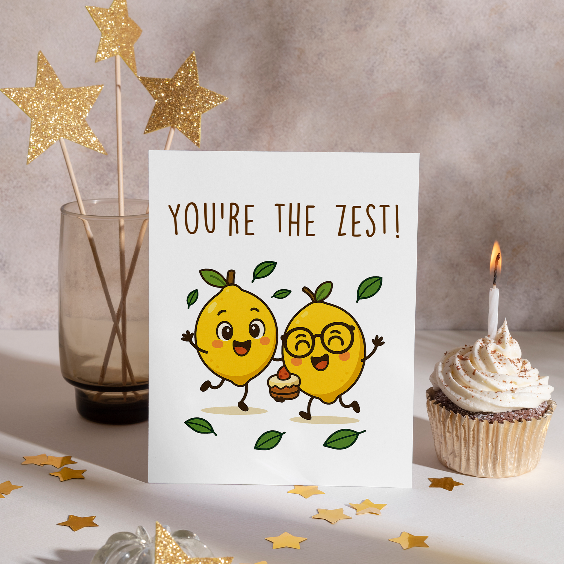 Funny citrus themed greeting card with lemon characters