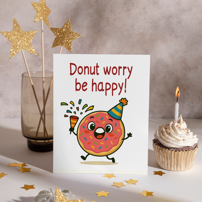 Funny donut character celebrating with party popper