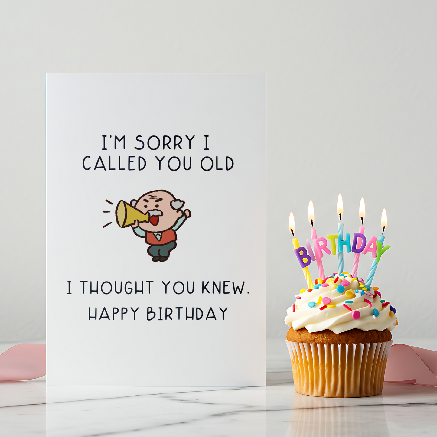 Humorous aging birthday card with minimal design and bold text. Perfect for celebrating birthdays with sarcasm and laughter.