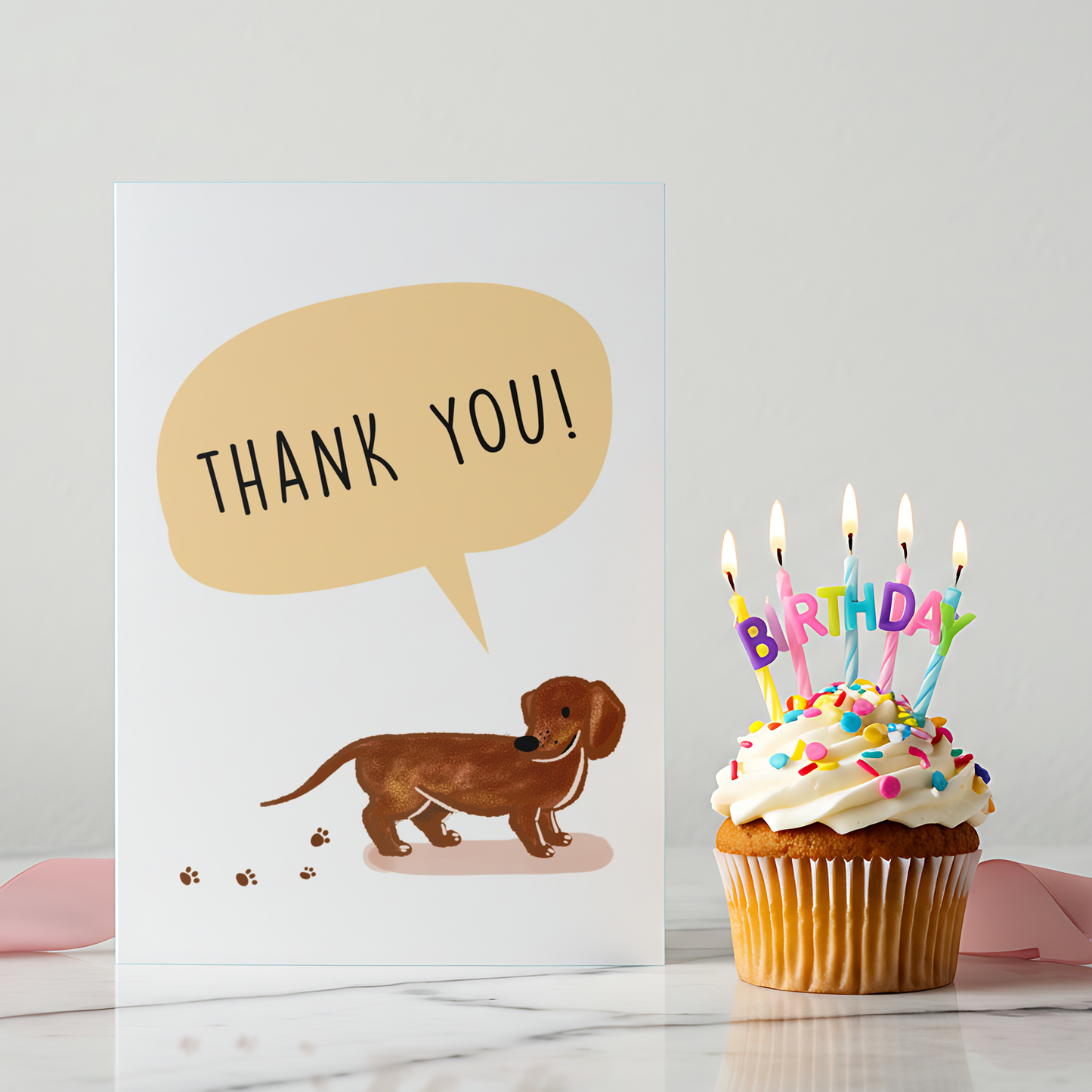 Illustrated dog thank you card designed with soft colors and simple typography. A thoughtful card for friends, coworkers, teachers, or everyday gratitude.