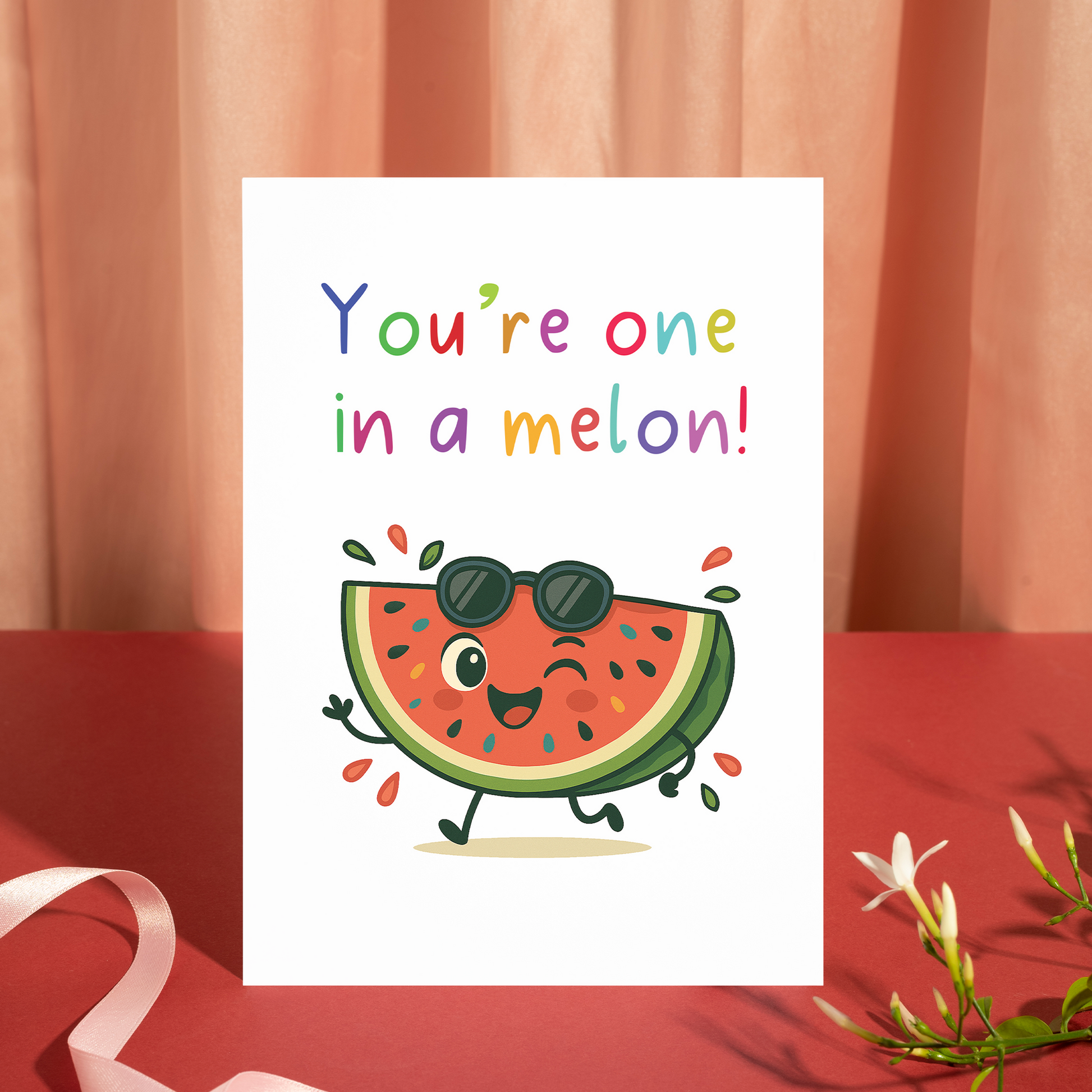 Fun fruit birthday card featuring smiling watermelon