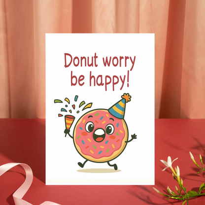 Playful food pun birthday card with smiling donut