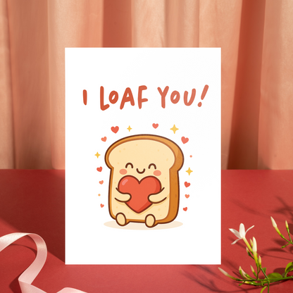 Cartoon bread slice with a happy face and heart detail, designed in a clean and cheerful style. The illustration creates a cozy, romantic feel suitable for everyday love notes.