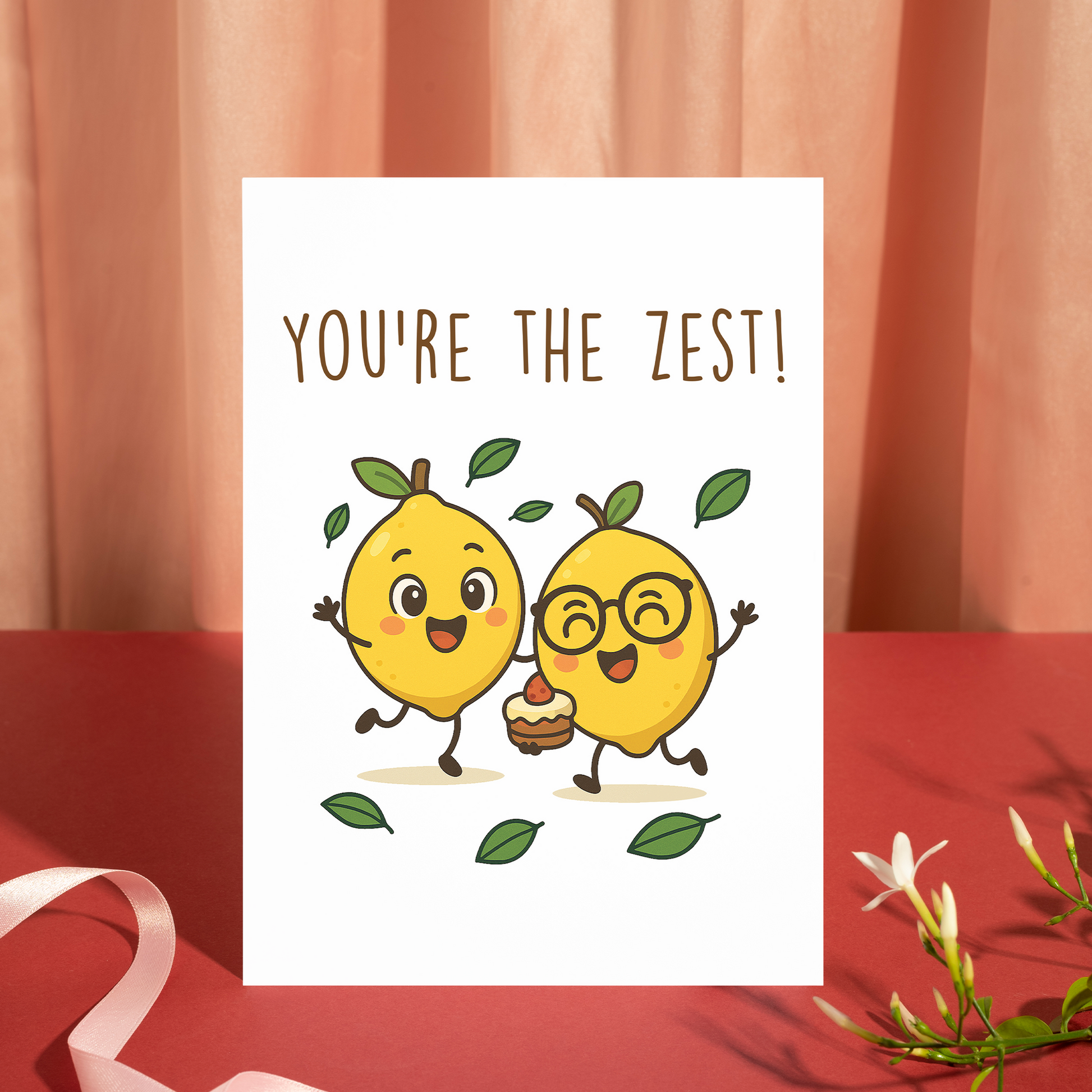 Adorable birthday card illustration with happy lemons
