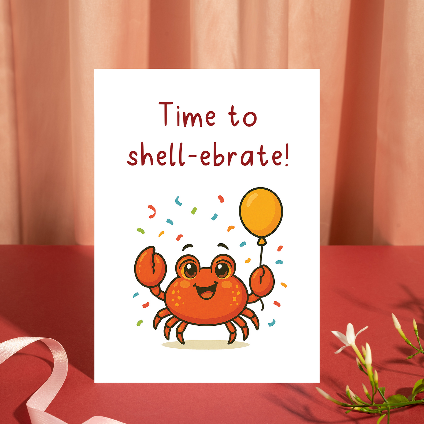Fun animal birthday card with smiling crab