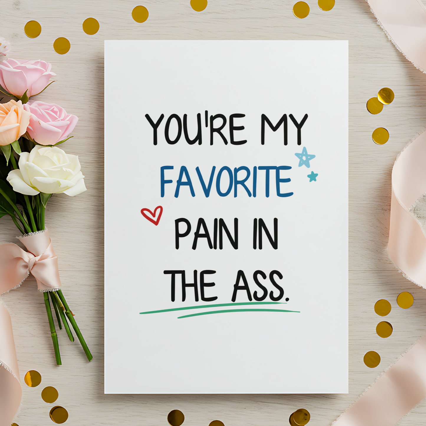 Modern humor greeting card for partners or best friends who enjoy honest, sarcastic expressions of love. A fun way to say “I love you” without being overly sentimental.