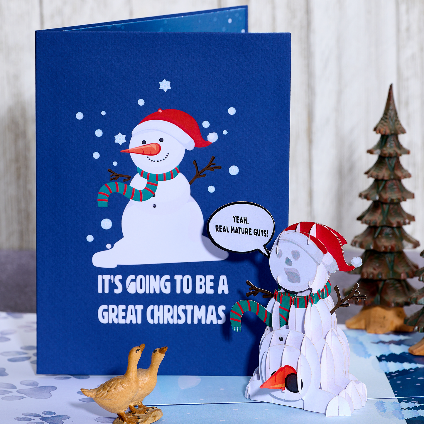 Hilarious snowman Christmas card popping up with a funny surprise!