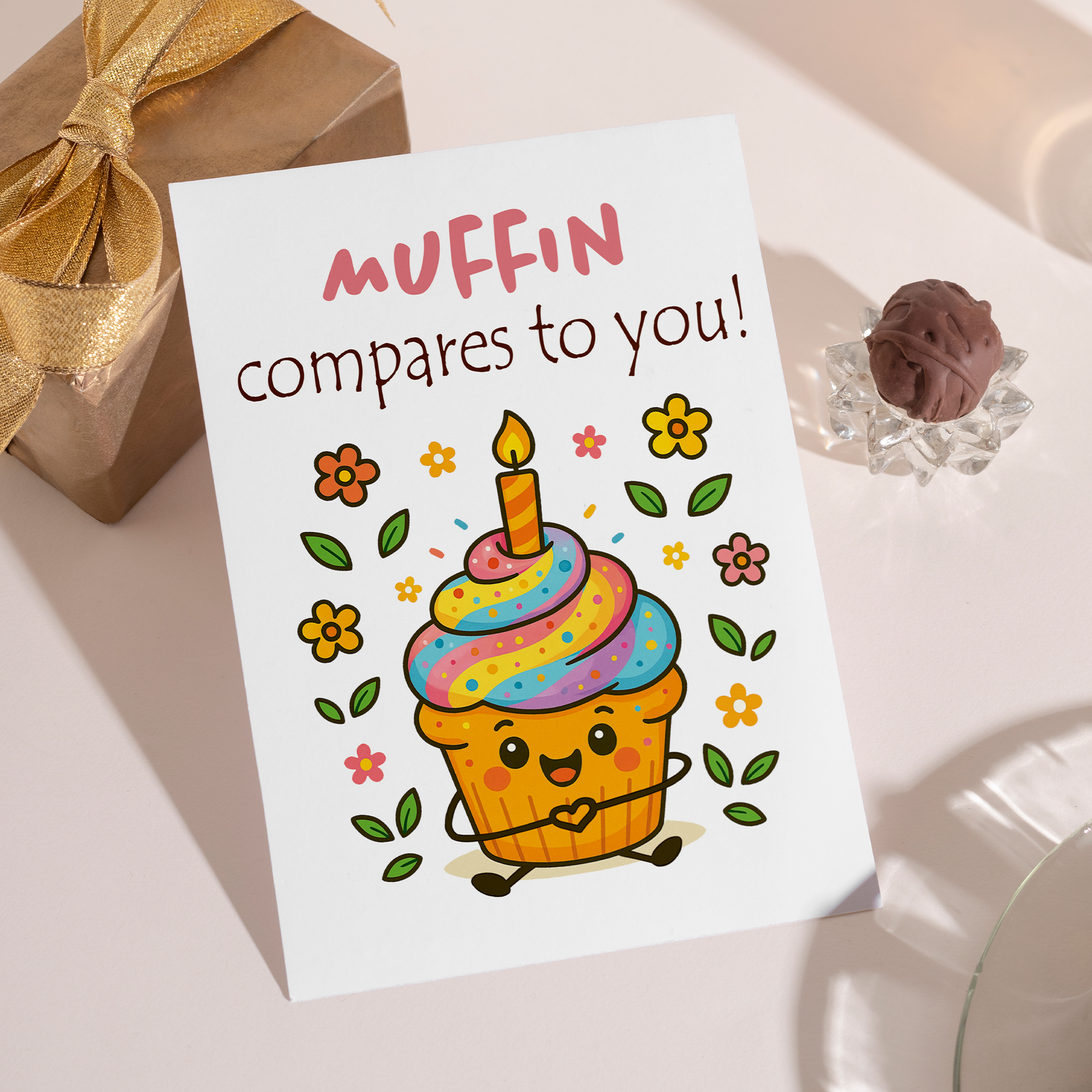 Bright and cheerful cupcake birthday card with pastel frosting, a candle, and smiling details. The design combines cute illustration style with a sweet pun that feels warm and affectionate.
