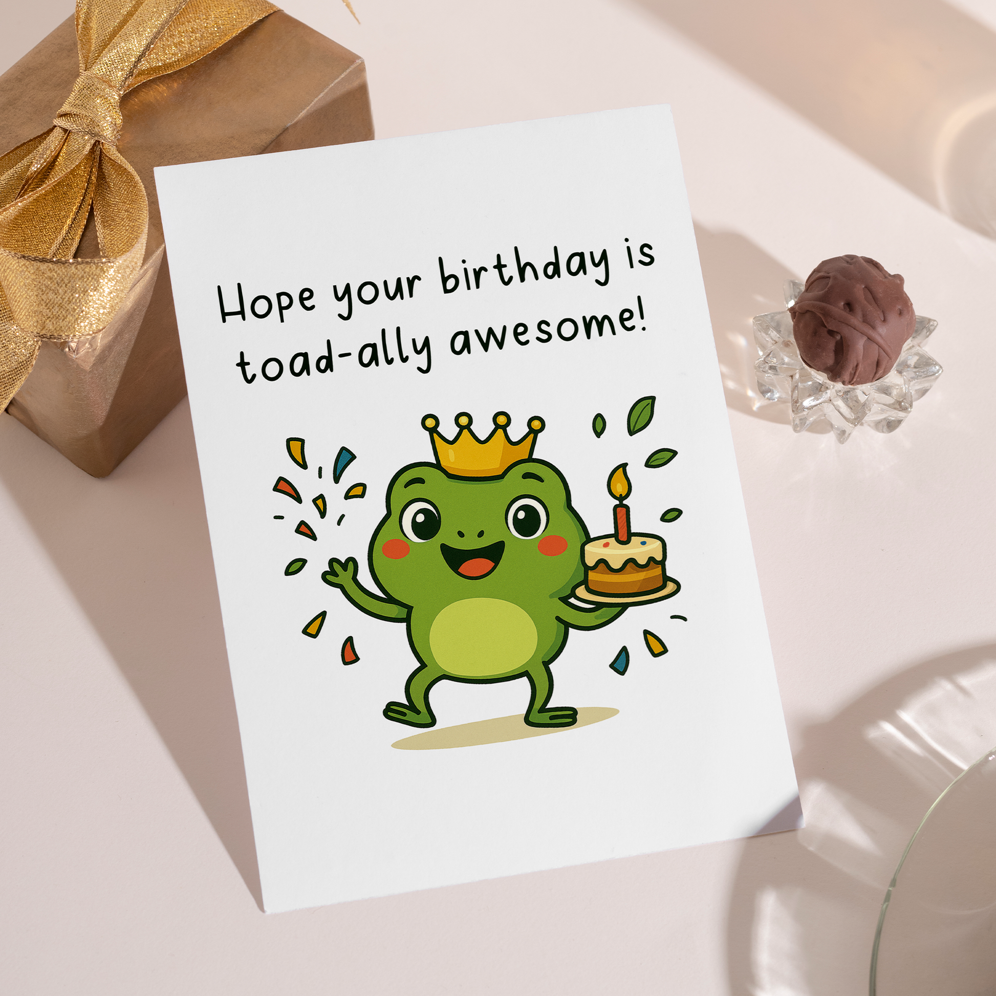 Fun animal birthday card with smiling green frog