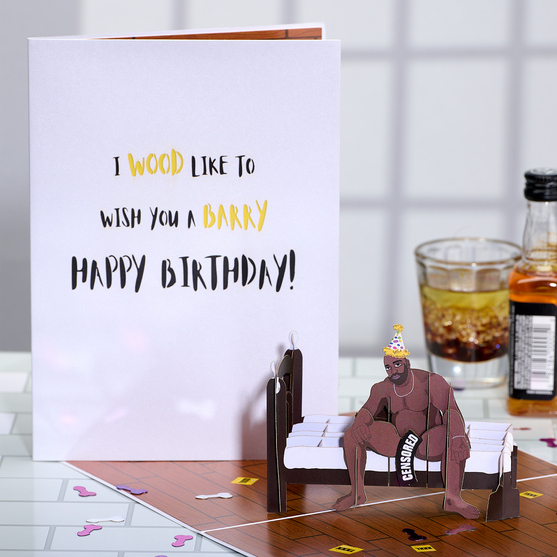 Happy birthday pop card with Barry Wood Meme, a humorous greeting card for celebrations