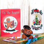 pop up funny christmas card of gingerbread man wearing latex for the holidays, tis the season, to be naugthy