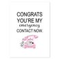 Funny relationship greeting card with a retro pink phone illustration and humorous text announcing someone as your emergency contact. The simple layout and soft pink accent create a lighthearted, romantic vibe ideal for partners, spouses, or long-term couples.