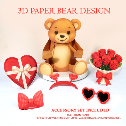 3D paper bear design with accessories on a white background