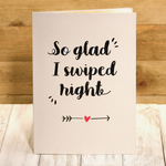 Capture the joy of meeting online with this dating card. Swiping right led to a perfect match!