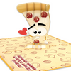 A pizza pop-up card with a slice of pizza holding out its heart, saying "Because I wanna give you a pizza my heart." Perfect for pizza lovers on Valentine's Day!
