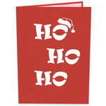 A red card with the words "ho ho ho" written on it, perfect for spreading holiday cheer! 