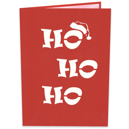 A red card with the words "ho ho ho" written on it, perfect for spreading holiday cheer! 