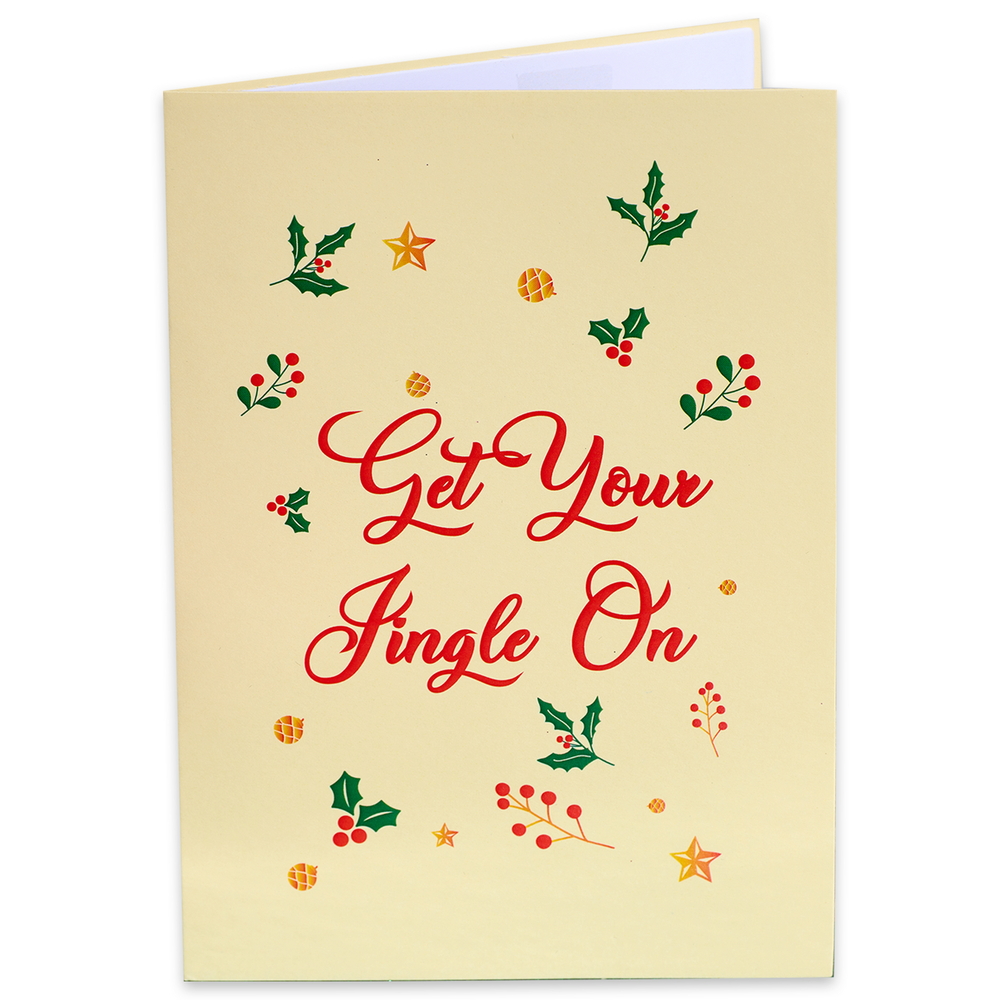 A hilarious Christmas card that says Get Your Jingle On. Perfect for spreading holiday cheer!