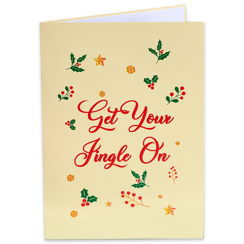 A hilarious Christmas card that says 'Get Your Jingle On'. Perfect for spreading holiday cheer!