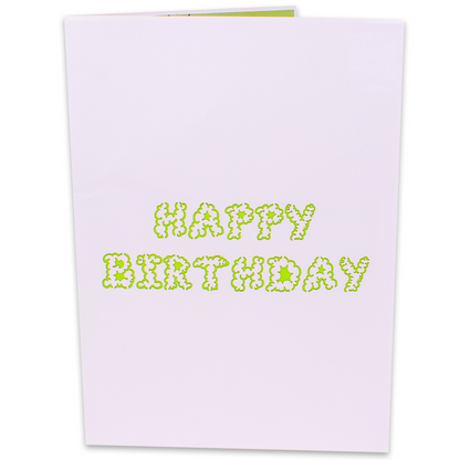 Celebrate with a cheerful green birthday card featuring a gassy font that spells out HAPPY BIRTHDAY. Perfect for a special day!