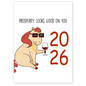 Funny Lunar New Year card featuring a cool cartoon horse wearing sunglasses and gold chains while holding a drink. The bold 2026 design celebrates prosperity, confidence, and rich energy.