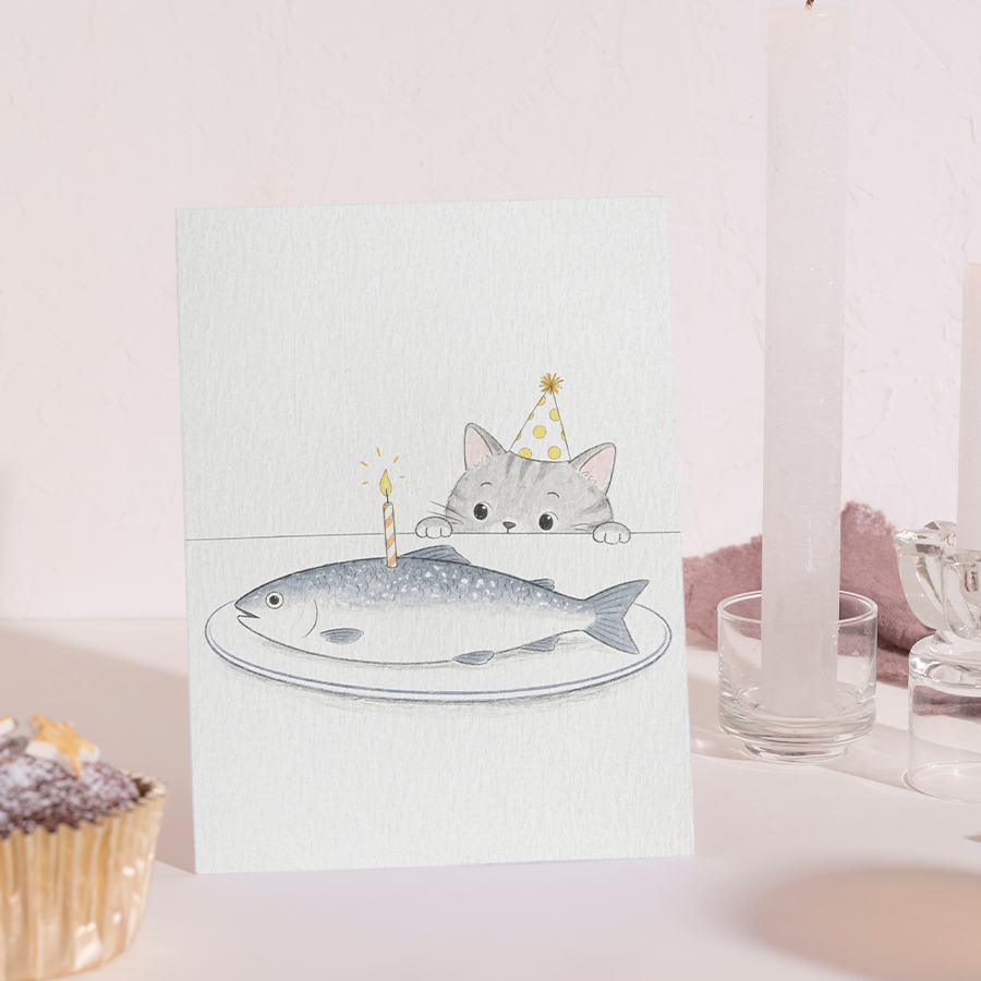Cat with Fish Cake