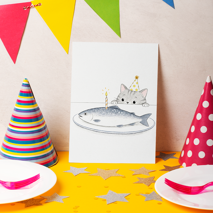 Cat with Fish Cake