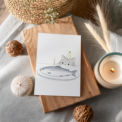 Cat with Fish Cake