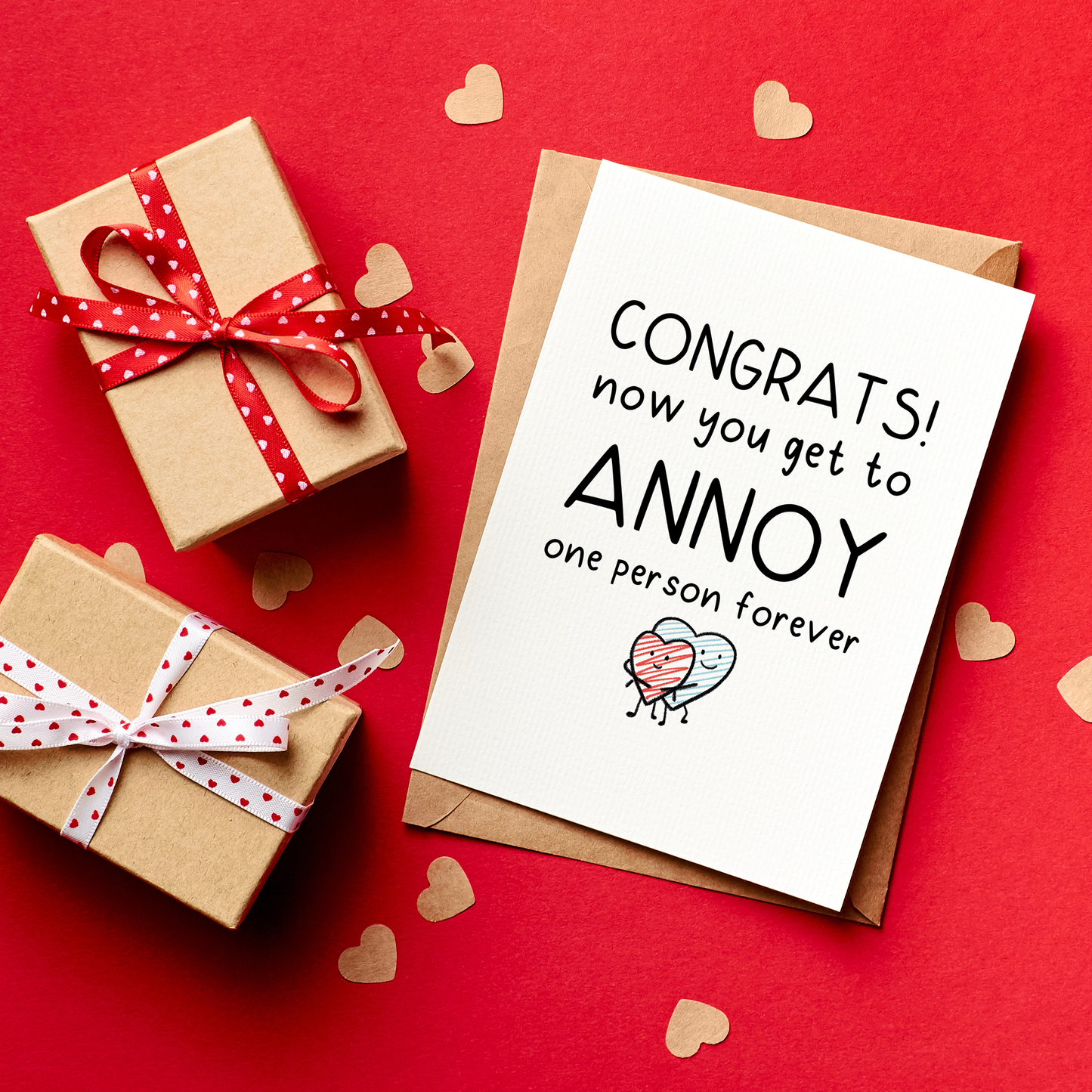 Congrats, You’re Taken is a funny love card for couples who know that love means choosing the same person and annoying them forever.&nbsp;With a playful illustration and cheeky message, this card is perfect for Valentine’s Day, engagements, anniversaries, or just reminding your partner that they’re officially stuck with you.