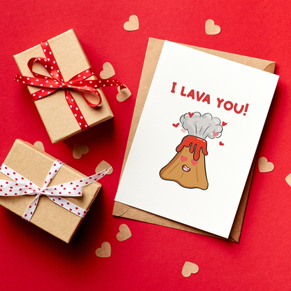 I Lava You is a cute and playful Valentine’s card that puts a fun twist on saying I love you.&nbsp;Featuring an adorable volcano bursting with love, this card is perfect for couples who enjoy humor, warmth, and a little extra charm. Sweet without being cheesy, it’s a lighthearted way to let someone know your love is erupting.