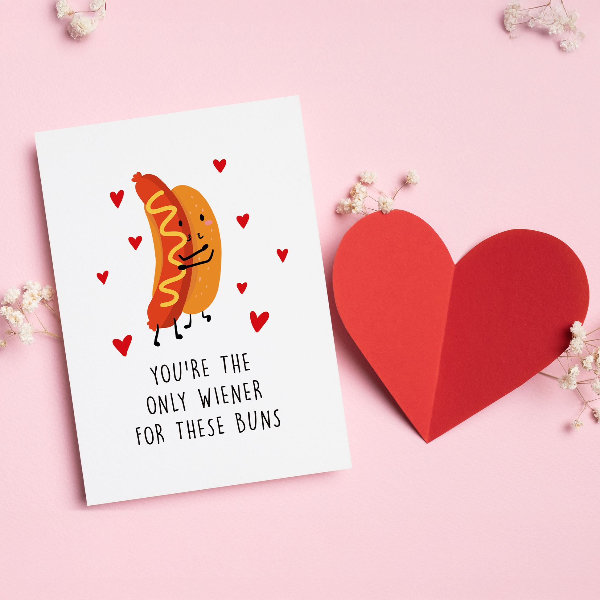 Only Wiener is a playful Valentine’s card for the one who’s perfect for you buns and all. Featuring an adorable hot dog couple and a cheeky food pun, this card is sweet, funny, and full of charm. It’s a lighthearted way to say you’re the only one for me without taking things too seriously.