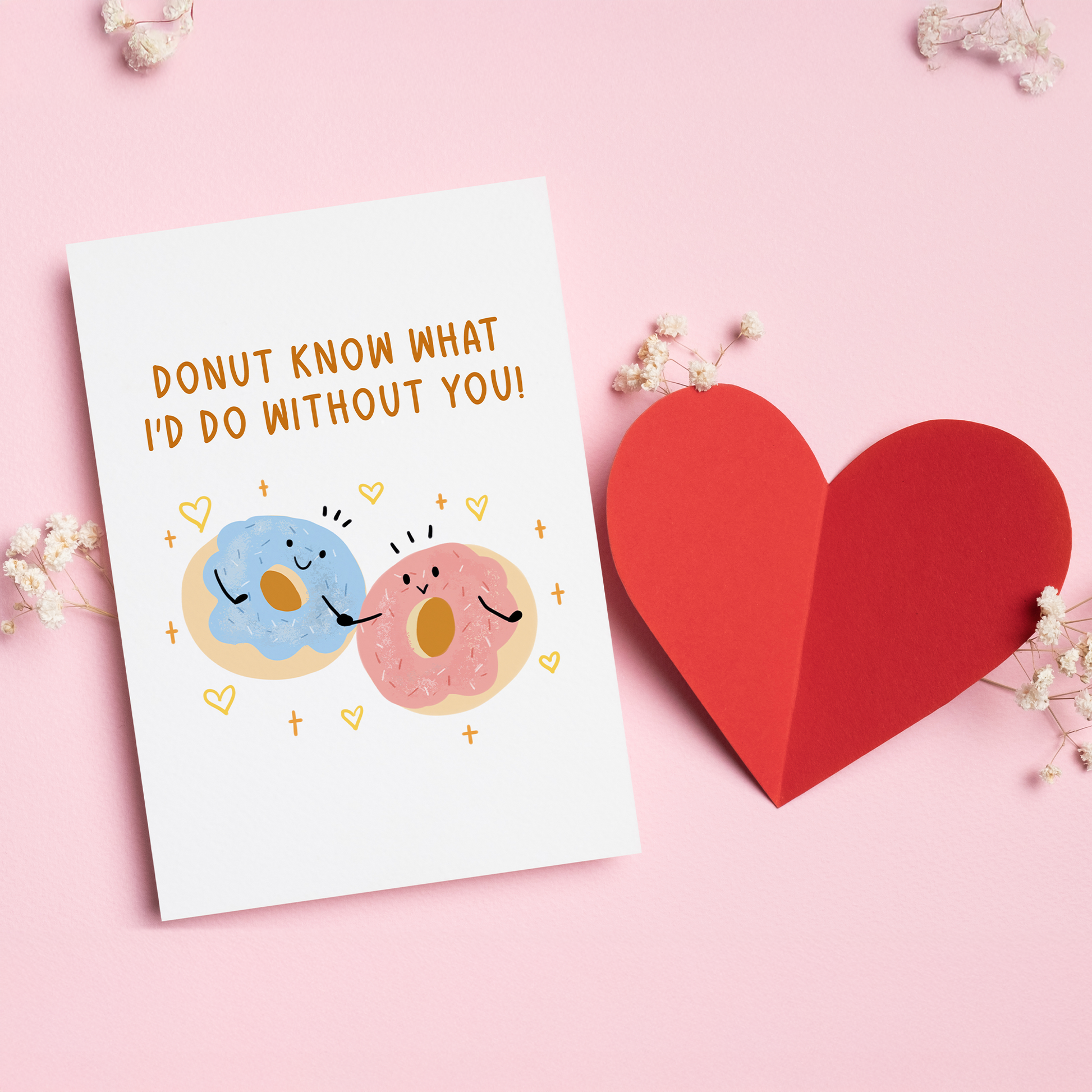 Donut Know What I’d Do Without You is a sweet and playful Valentine’s card for someone who makes life better every day.&nbsp;Featuring two adorable donuts and a classic food pun, this card is perfect for couples who love cute humor and heartfelt messages. Light, loving, and full of charm, it’s a fun way to say I can’t imagine life without you.