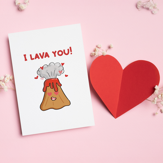 I Lava You is a cute and playful Valentine’s card that puts a fun twist on saying I love you.&nbsp;Featuring an adorable volcano bursting with love, this card is perfect for couples who enjoy humor, warmth, and a little extra charm. Sweet without being cheesy, it’s a lighthearted way to let someone know your love is erupting.
