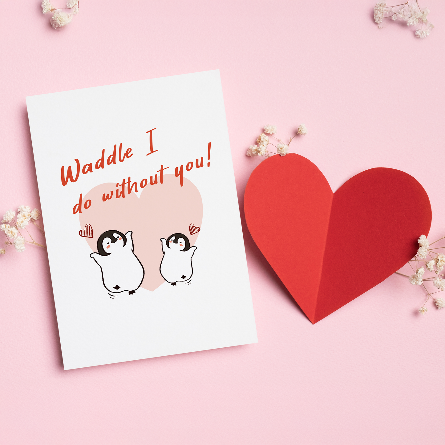 Waddle I Do Without You is an adorable Valentine’s card for someone you can’t imagine life without. Featuring two sweet penguins and a playful love pun, this card is perfect for couples who love cute humor and heartfelt moments. Lighthearted, loving, and full of charm, it’s a fun way to say you mean everything to me.