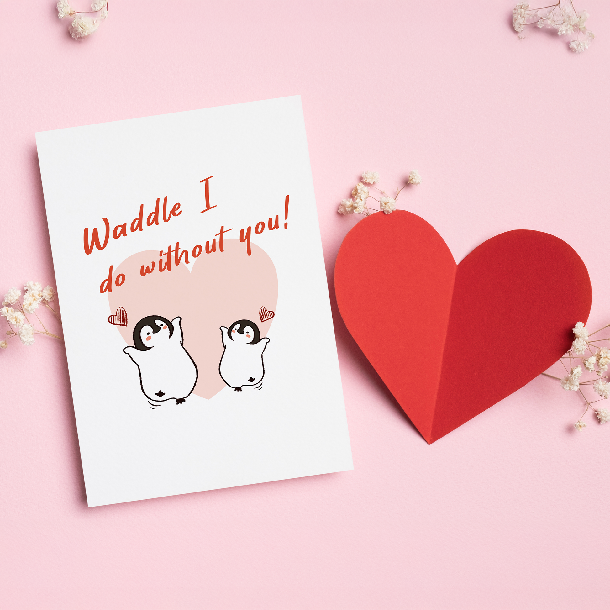 Waddle I Do Without You is an adorable Valentine’s card for someone you can’t imagine life without. Featuring two sweet penguins and a playful love pun, this card is perfect for couples who love cute humor and heartfelt moments. Lighthearted, loving, and full of charm, it’s a fun way to say you mean everything to me.