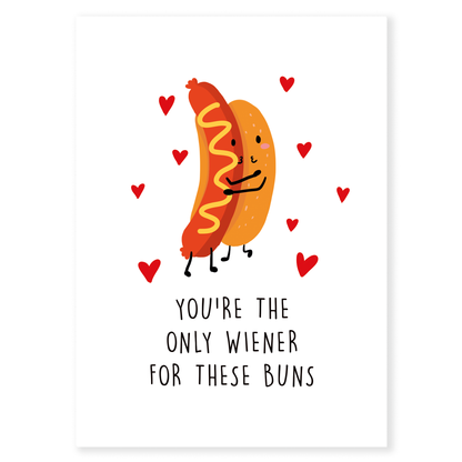 Only Wiener is a playful Valentine’s card for the one who’s perfect for you buns and all. Featuring an adorable hot dog couple and a cheeky food pun, this card is sweet, funny, and full of charm. It’s a lighthearted way to say you’re the only one for me without taking things too seriously.