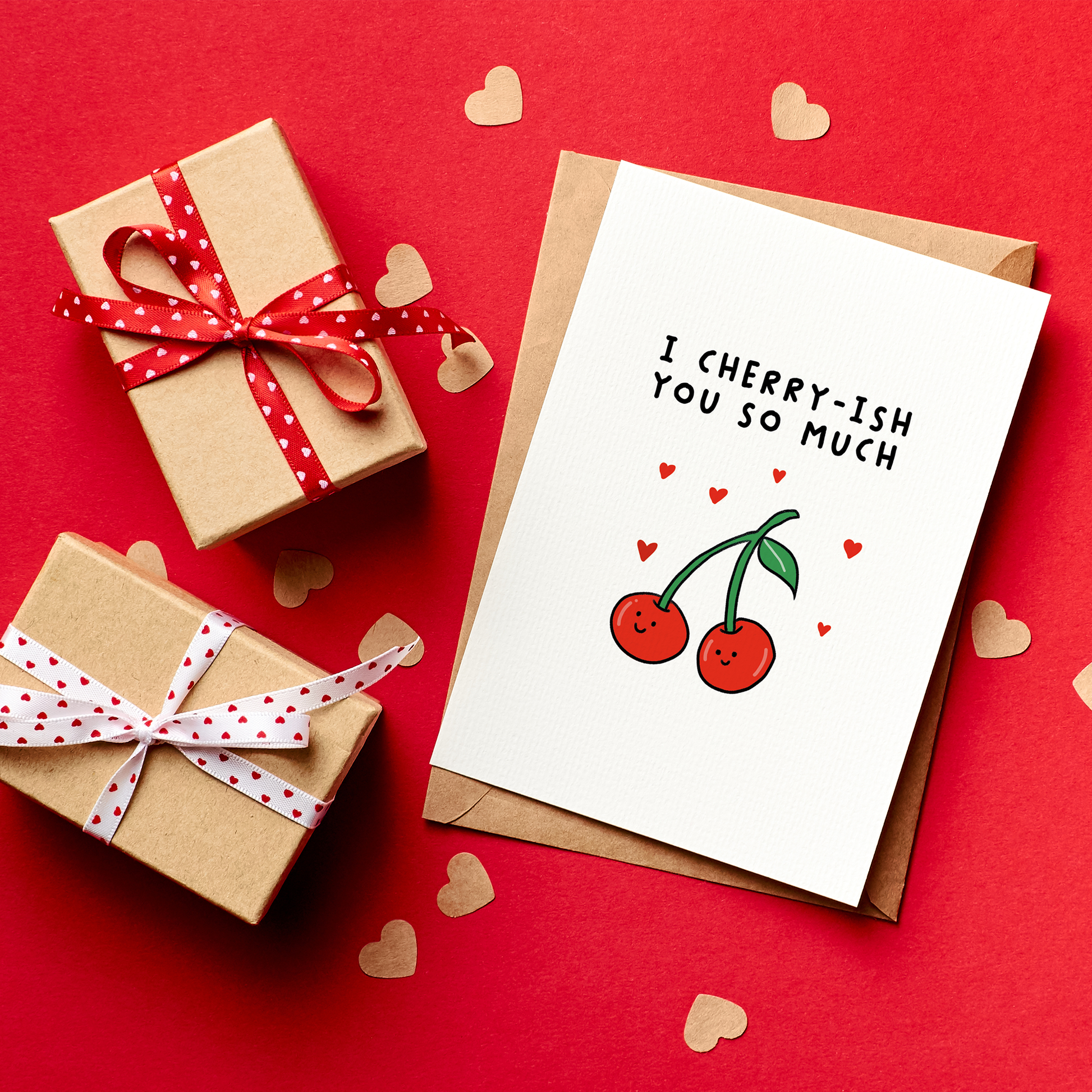 I Cherry-ish You So Much” is a sweet and playful Valentine’s card featuring an adorable cherry pair and a fun food pun. Perfect for couples who love cute humor and lighthearted romance, this charming design is a delightful way to say I cherish you without being overly serious.