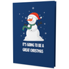 A festive blue Christmas card featuring a cheerful snowman. Get ready for a wonderful Christmas! It's going to be a great Christmas