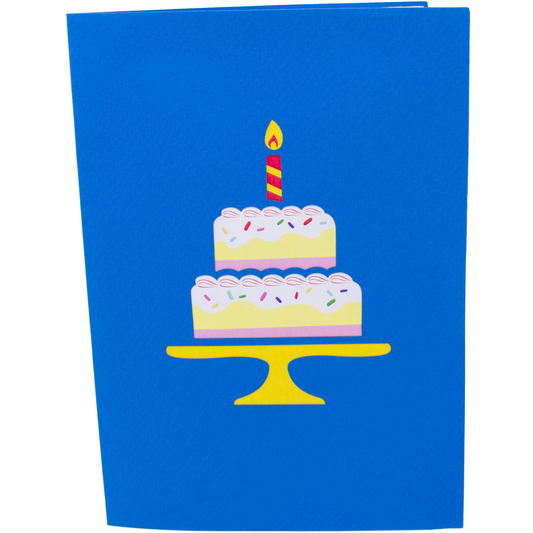 A colorful birthday cake greeting card with candles and decorations. Perfect for sending warm wishes on someone's special day!