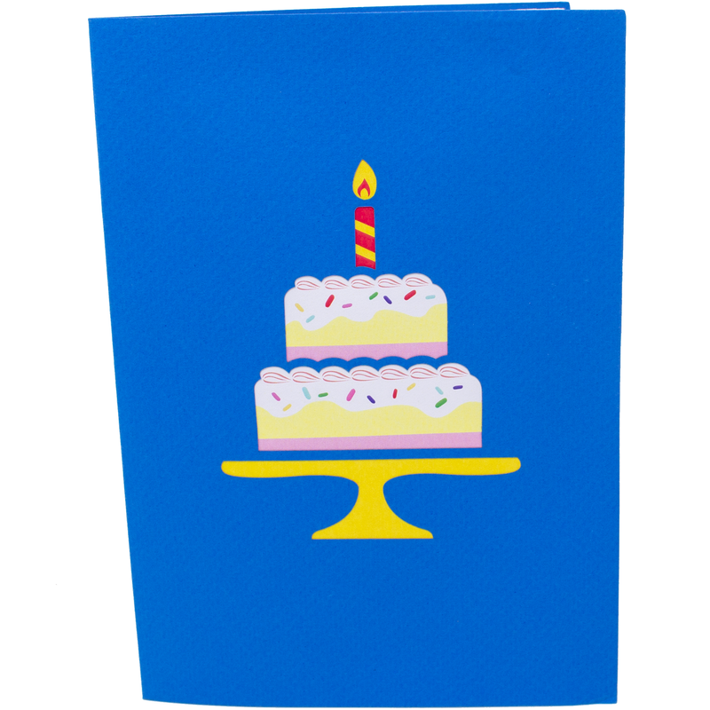 A colorful birthday cake greeting card with candles and decorations. Perfect for sending warm wishes on someone's special day!