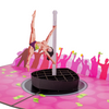 Close up of naked pole-dancer in funny 3D stripper greeting card.