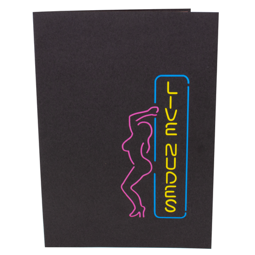 Front cover of “Make It Rain” adult greeting card with nude 3D stripper inside