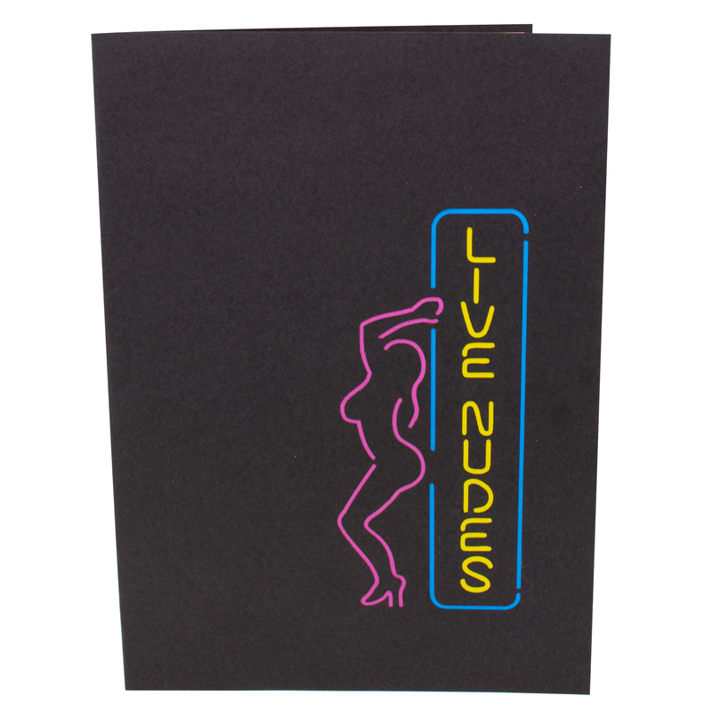 Front cover of “Make It Rain” adult greeting card with nude 3D stripper inside